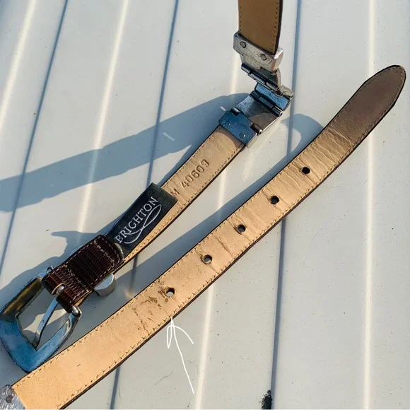 Brighton Reptile Texture Genuine Lizard Leather Vintage Medieval Metalwork Belt